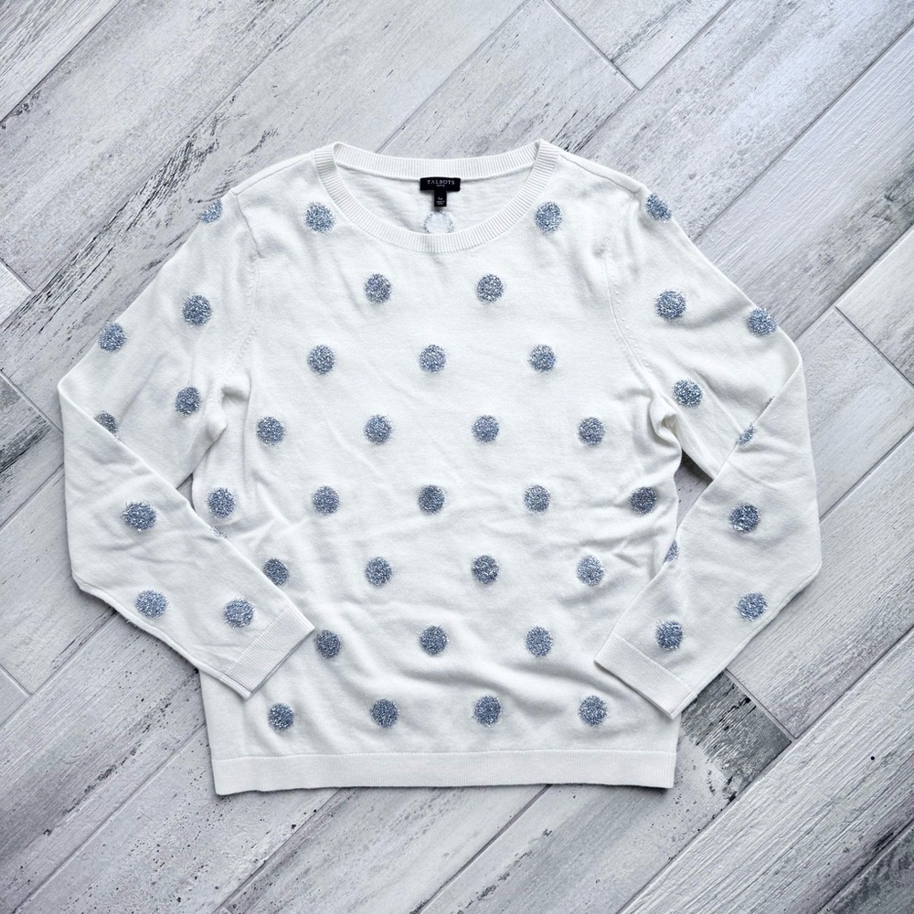 Talbots Silver Tinsel-Dot Bateau-Neck Sweater - size Petite Large